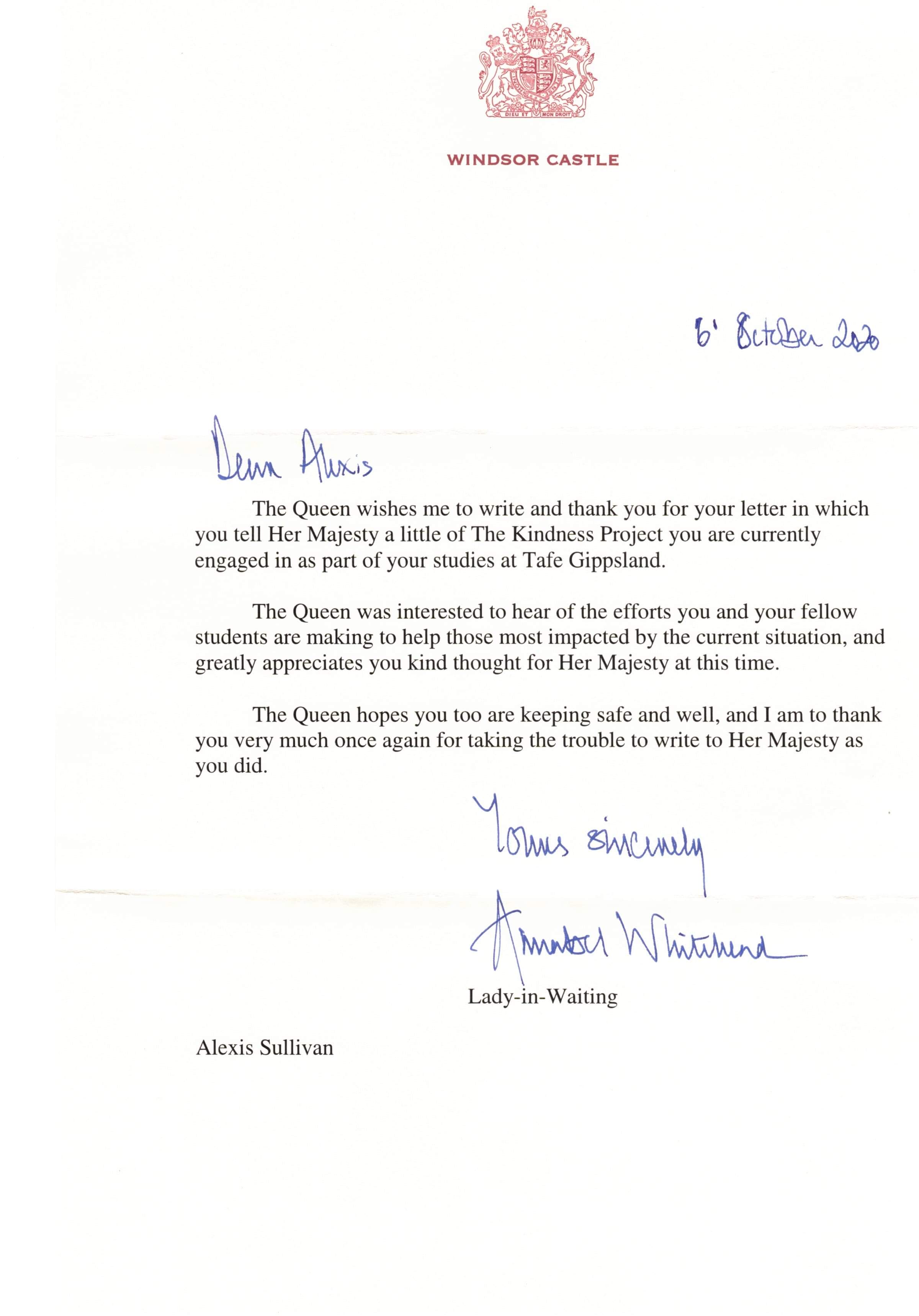 Letter from the Queen