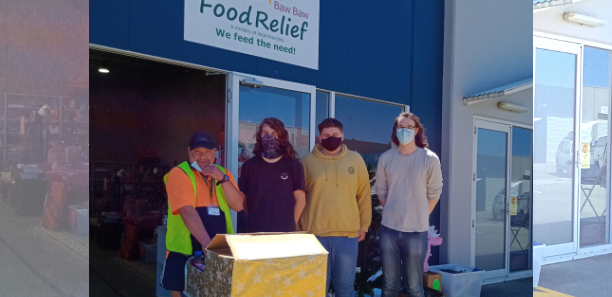 VCAL studnets with donatiosn boxes for food relief project